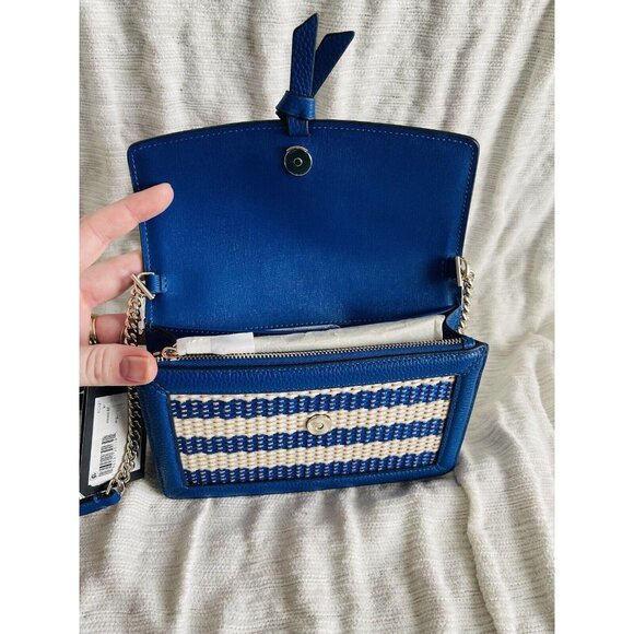 NWT kate spade new york Knott Leather Striped Woven Straw Crossbody Bag - Picture 6 of 7
